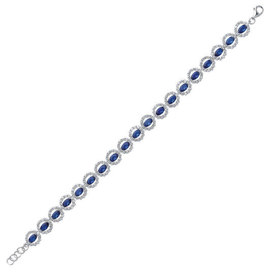Silver Green oval CZ Alternating Halo Tennis Bracelet 7mm 6.5" - GVB329