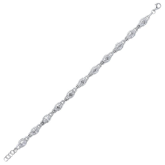 Silver oval CZ Wavy Cluster Halo Tennis Bracelet 8mm 6.5 inch - GVB330