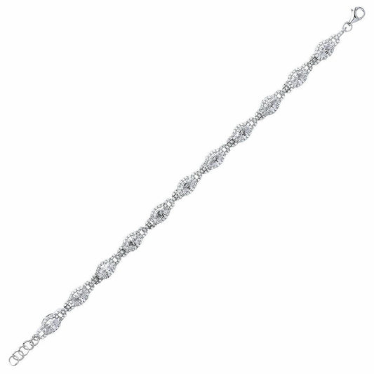 Silver oval CZ Wavy Cluster Halo Tennis Bracelet 8mm 6.5 inch - GVB330