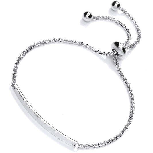 Silver ID Bar Spiga Chain Adjustable Toggle Slider Bracelet 1.5mm - GVB337