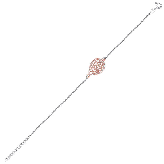 Rose Silver CZ Filigree Tears of Joy Medallion Bracelet - GVB366ROSE