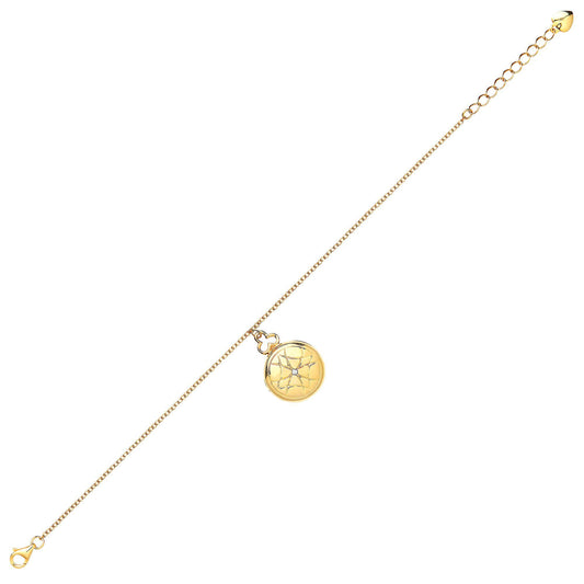 Gilded Silver CZ Window Style Round Locket Charm Bracelet - GVB376