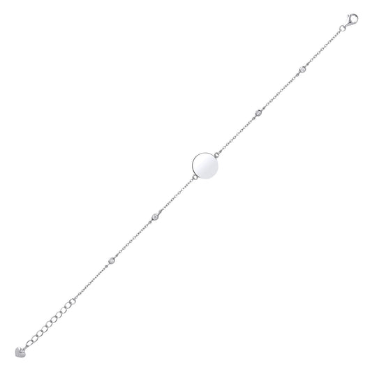 Silver CZ Round Disc Tag Infinity Bracelet 15mm - GVB378