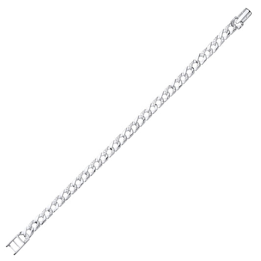 Mens Silver Lizard Skin Curb Cast Bracelet 7mm 8.5 inch - GVB397