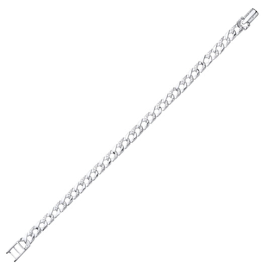 Mens Silver Lizard Skin Curb Cast Bracelet 7mm 8.5 inch - GVB397