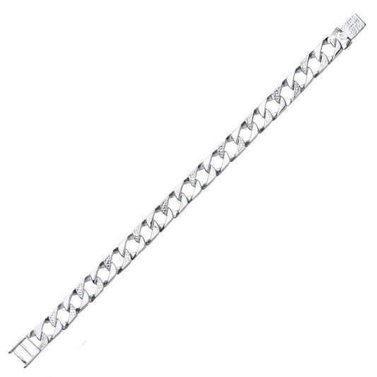 Mens Silver Lizard Skin Curb Cast Bracelet 10mm - GVB398