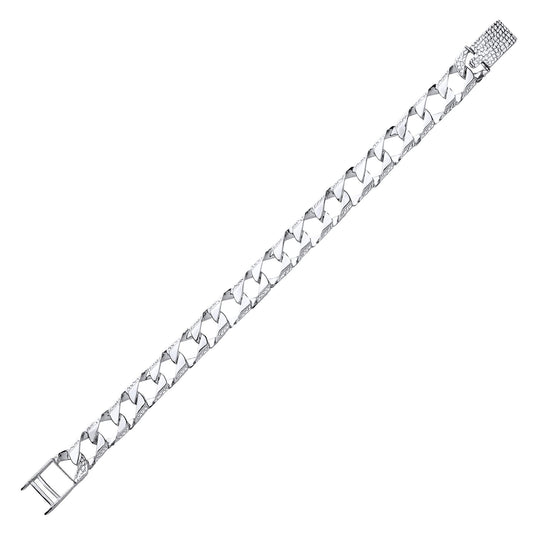 Mens Silver Lizard Skin Curb Cast Bracelet 10mm - GVB400
