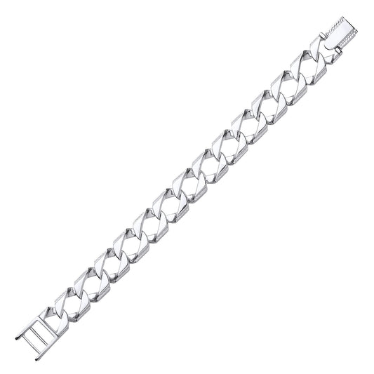 Mens Silver Lizard Skin Curb Cast Bracelet 16mm 8 inch - GVB402