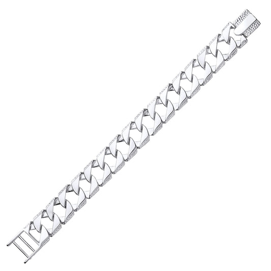 Mens Silver Lizard Skin Curb Cast Bracelet 18mm - GVB403