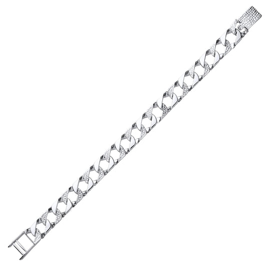 Mens Silver Lizard Skin Curb Cast Bracelet 11mm 8.5 inch - GVB404
