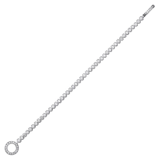 Silver CZ Halo Clasp Eternity Tennis Bracelet 4mm 7.5 inch - GVB408