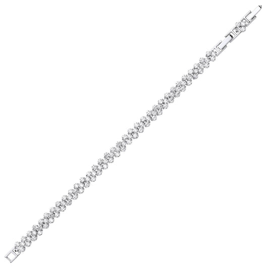 Silver CZ Cluster Eternity Tennis Bracelet (With Extension) - GVB412