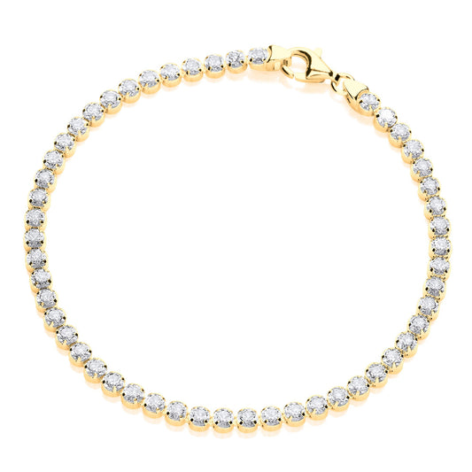 Gilded Silver CZ 4 Claw Classic Line Tennis Bracelet 4mm - GVB414G