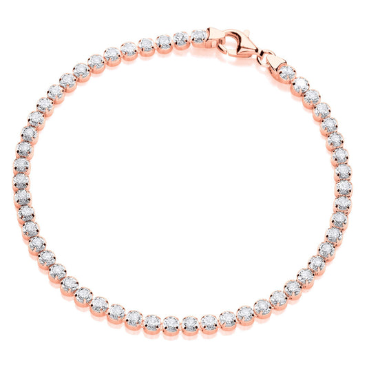 Rose Silver CZ 4 Claw Classic Line Tennis Bracelet 4mm - GVB414R