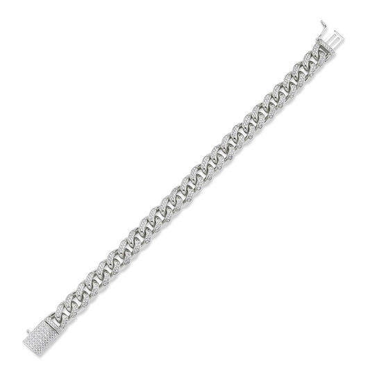 Silver Mens CZ Encrusted Cuban Curb Bracelet 9mm 8.5 inch - GVB418