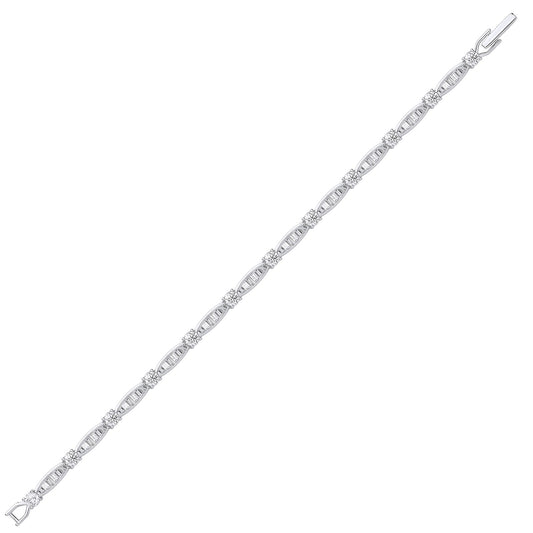 Silver Baguette CZ Convex Eternity Tennis Bracelet 4mm 7 inch - GVB421