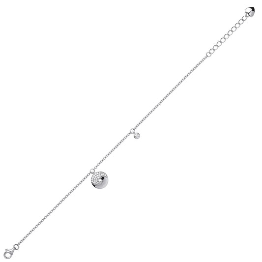Silver CZ Donut Swirl Charm Bracelet 6.5 inch - GVB426