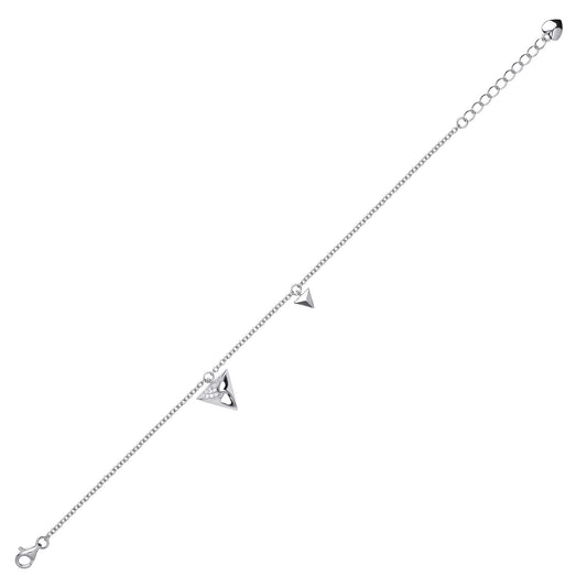 Silver CZ Triangle Hamantaschen Charm Bracelet 6.5 inch - GVB428