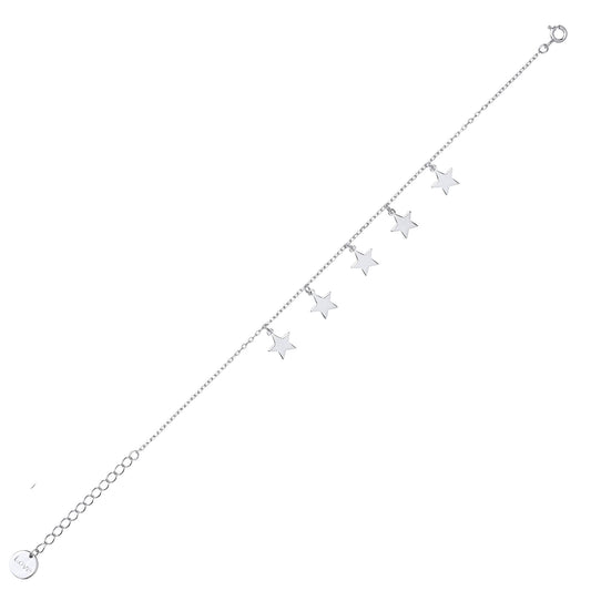 Silver 5 Star Meltzer Superstar Charm Bracelet 10mm 6.5 inch - GVB434