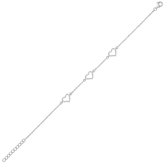 Silver Triple Open Love Heart Charm Bracelet 7mm - GVB441