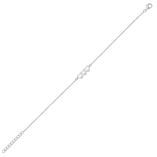 Silver CZ Triple Interlocked Love Heart Charm Bracelet 5mm - GVB443