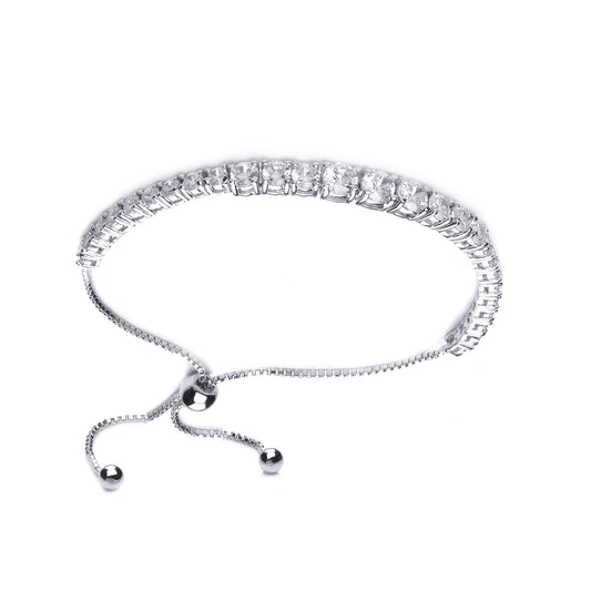 Silver CZ Graduated Line Tennis Adjustable Slider Bracelet 6mm - GVB446
