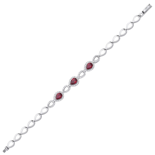 Silver Red Pear CZ Halo Cluster Tennis Bracelet 8mm - GVB449