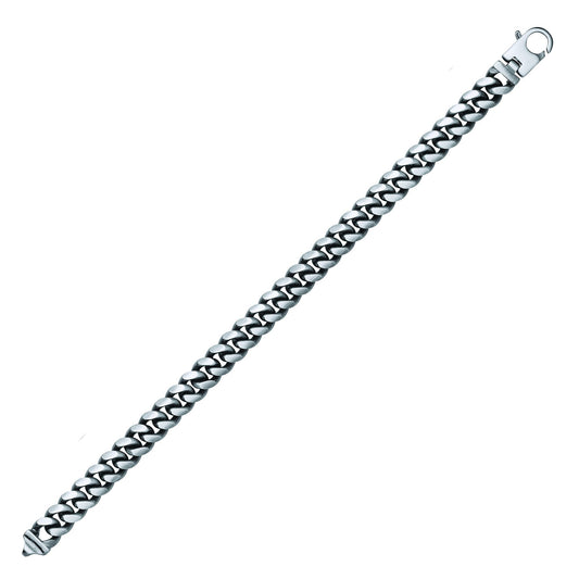 Mens Silver Oxidised Brushed Box Cuban Curb Bracelet 9mm 8.5" - GVB467