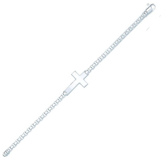 Silver Sideways Cross Chunky Box Paper Chain Bracelet 8.5" 21cm - GVB468