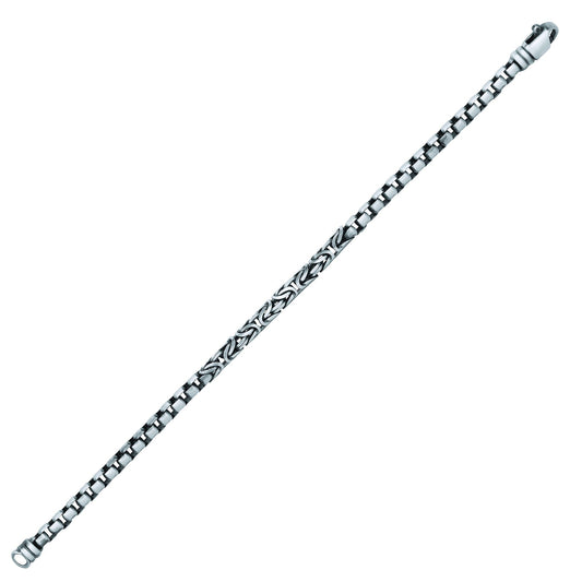 Silver Oxidised Brushed Box Link Byzantine Bracelet 5mm - GVB469