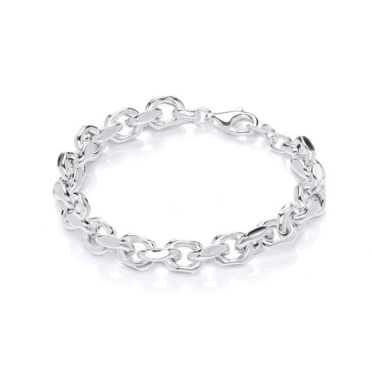 Sterling Silver Faceted Cable Link Chain Bracelet 8mm 7 + 1 inch - GVB472