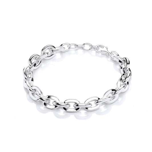 Silver Flat & Rounded Oval Links Chain Bracelet 8mm 8" - GVB473