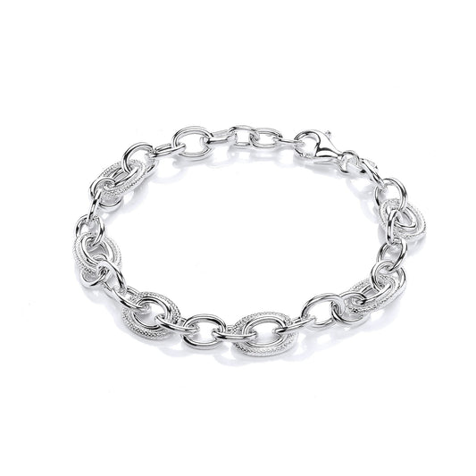 Silver Snake Skin Oval Belcher Rolo Chain Bracelet 10mm 7 + 1" - GVB476