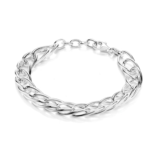 925 Silver Twisted Oval Spiga Chain Bracelet 8mm 7.5 + 0.5 inch - GVB477