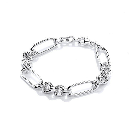 Silver Hybrid Belcher Figaro Paperclip Chain Bracelet 10mm 8" - GVB478