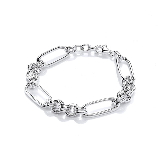 Silver Hybrid Belcher Figaro Paperclip Chain Bracelet 10mm 8" - GVB478
