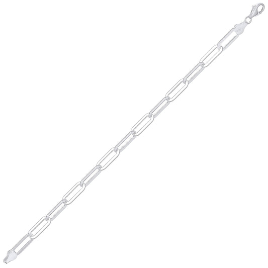 Unisex Silver Flat Paper Clip Pill Shape Chain Bracelet 5mm 7.5" - GVB479