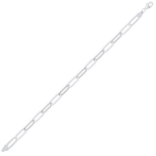 Unisex Silver Flat Paper Clip Pill Shape Chain Bracelet 5mm 8.5" - GVB480