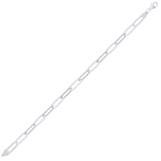 Unisex Silver Flat Paper Clip Pill Shape Chain Bracelet 5mm 8.5" - GVB480