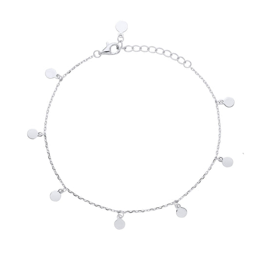 Silver 8 Hanging Mini Discs Sequin Charm Bracelet 6.5 + 1 inch - GVB490