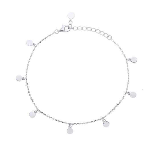 Silver 8 Hanging Mini Discs Sequin Charm Bracelet 6.5 + 1 inch - GVB490