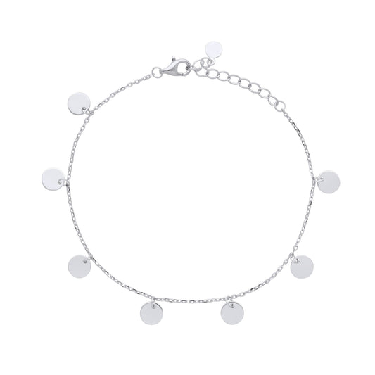 Silver 8 Hanging Mini Discs Sequin Charm Bracelet 6.5 + 1 inch - GVB491
