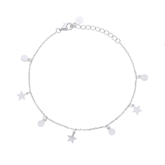 Silver Moons Stars & Planets Hanging Mini Disc Bracelet 7.5" - GVB492