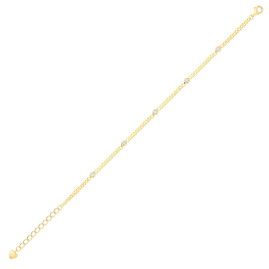 Gilded Silver CZ Curb Link By The" Station Bracelet 6.5 + 1.5" - GVB498