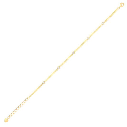 Gilded Silver CZ Curb Link By The" Station Bracelet 6.5 + 1.5" - GVB498