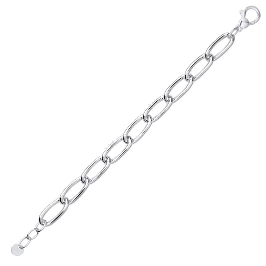Silver Chunky Loose Curb Oval Link Chain Bracelet 10mm 7.5 + 1" - GVB507