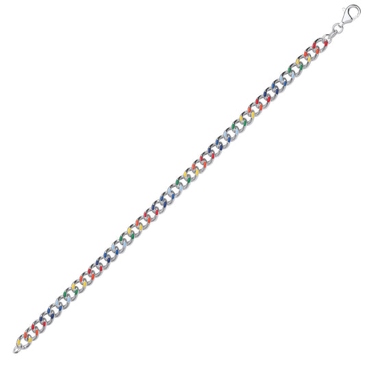 925 Silver Rainbow Enamel Hollow Curb Chain Bracelet 5mm 7.5" - GVB508