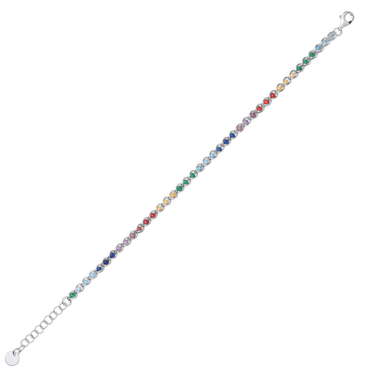 Silver Rainbow Sphere Crystal Rainbow Balls Chain Bracelet 7.5" - GVB509