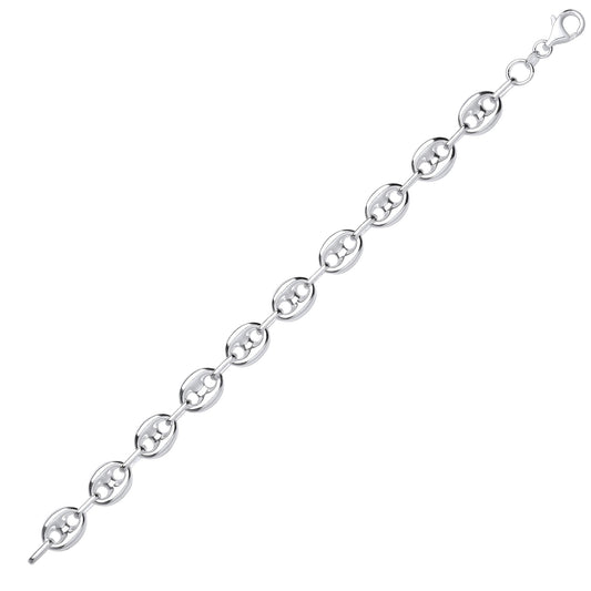 925 Silver Chunky Coffee Bean Marine Chain Bracelet 9mm 7.5 inch - GVB512