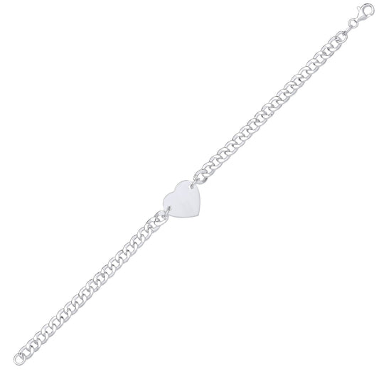 Sterling Silver Love Heart Tag Curb Charm Bracelet 5mm 7.25 inch - GVB514